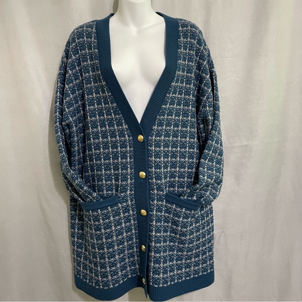 Talbots Plus Merino Wool Blue Cardigan Sweater Size X Luxury Business Casual